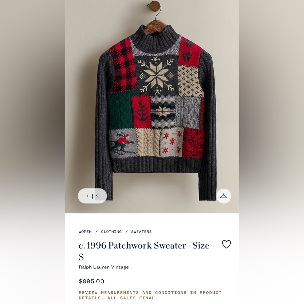 Ralph Lauren Lambswool Multicolor Patchwork Winter Sweater S 1996